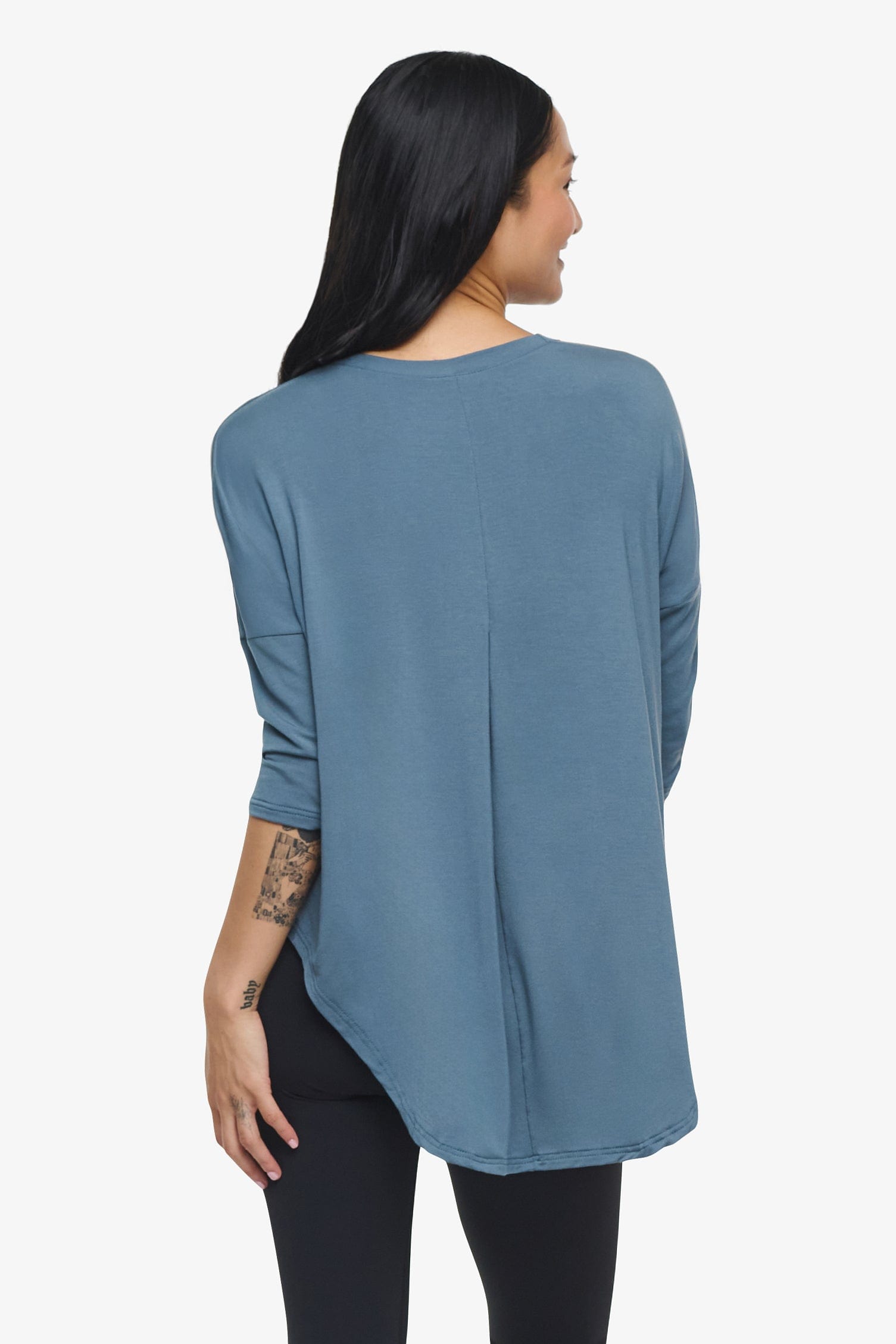 Ainsley Tee – Women’s Basic 3/4 length sleeve T-Shirt in Basalt Blue back | Daub + Design