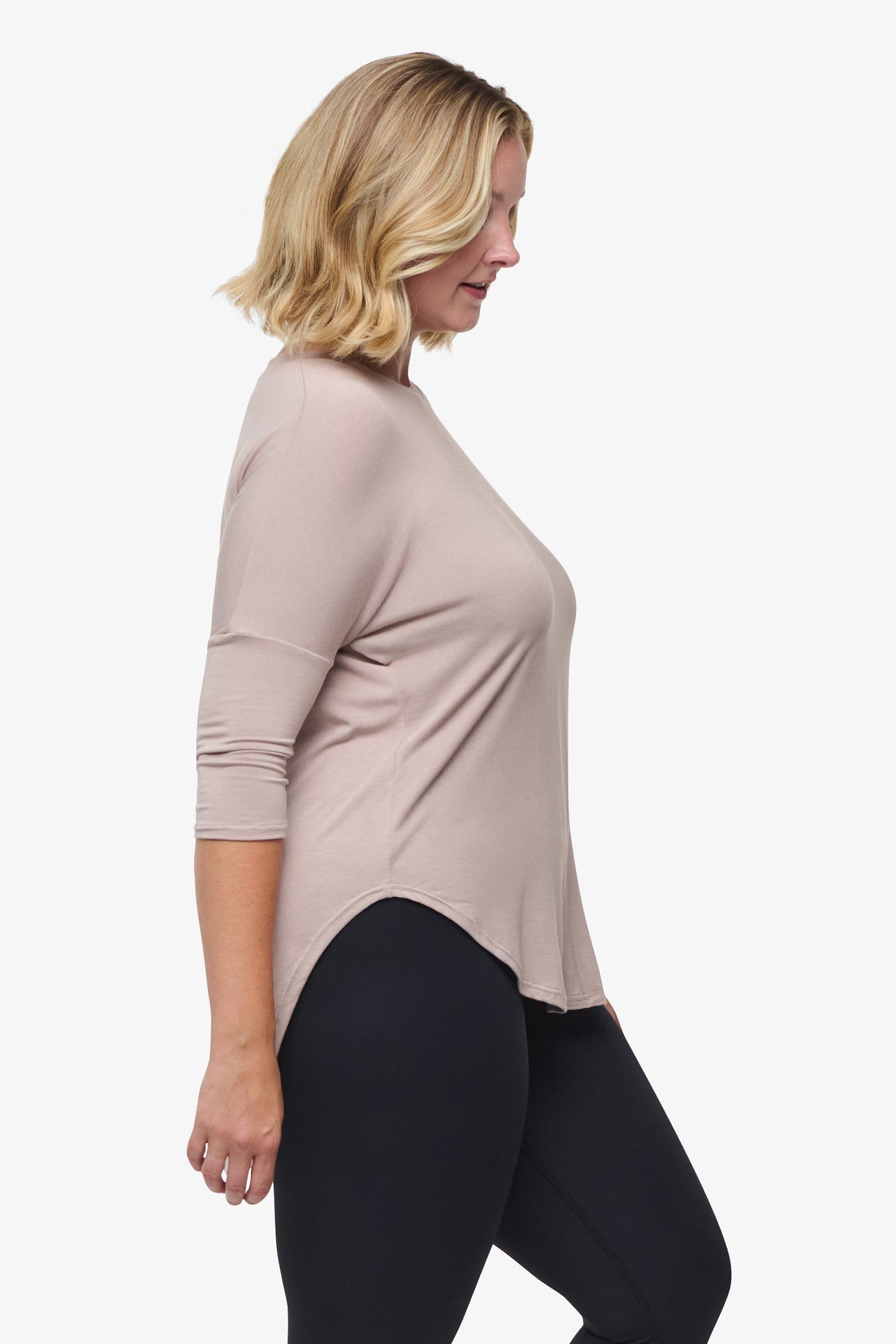 Ainsley Tee – Women’s Basic 3/4 length sleeve T-Shirt in beige side | Daub + Design