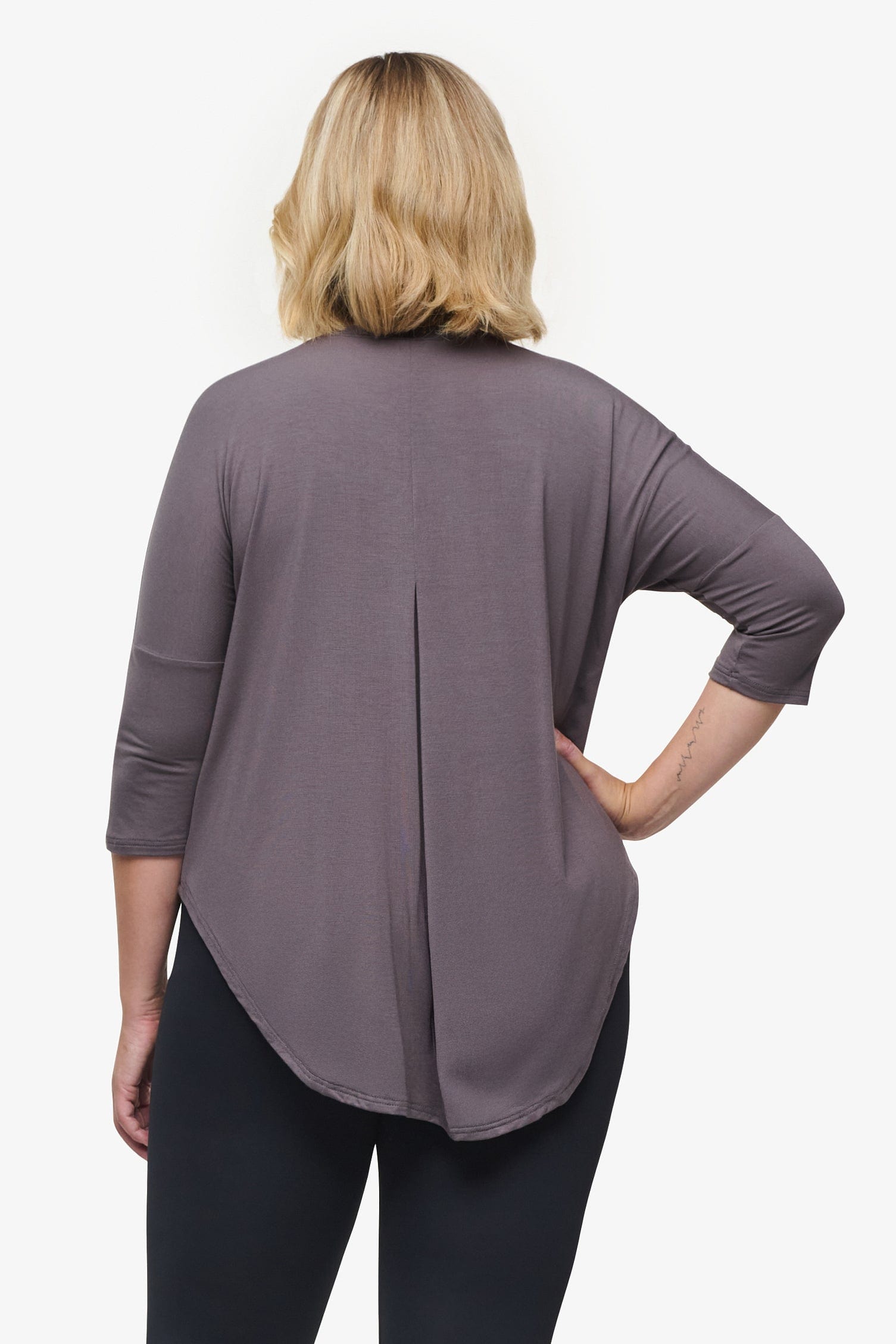 Ainsley Tee – Women’s Basic 3/4 length sleeve T-Shirt in warm grey back | Daub + Design