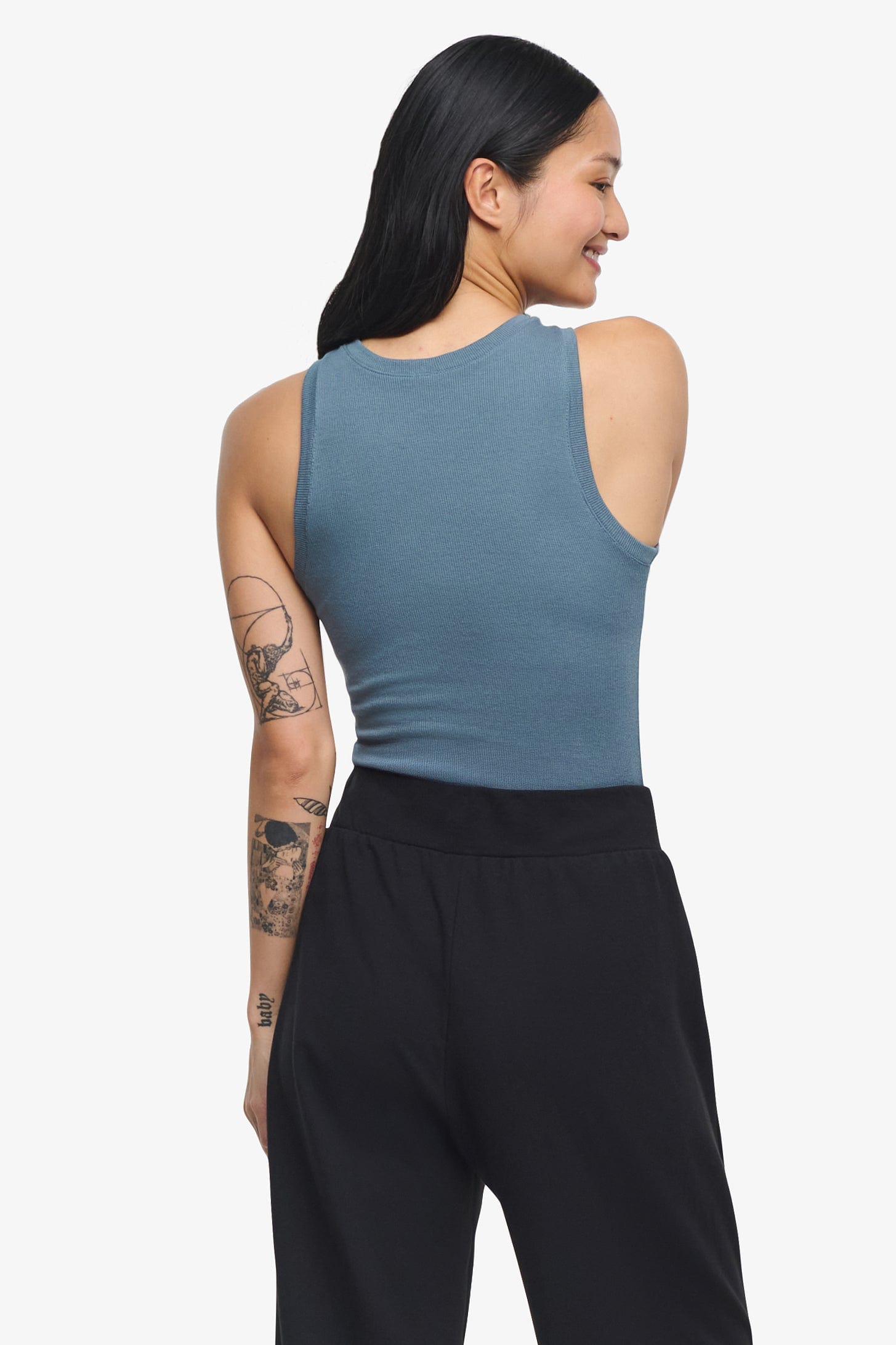 Basic Tank – Women’s Basic Ribbed Tank in Blue Basalt back | Daub + Design