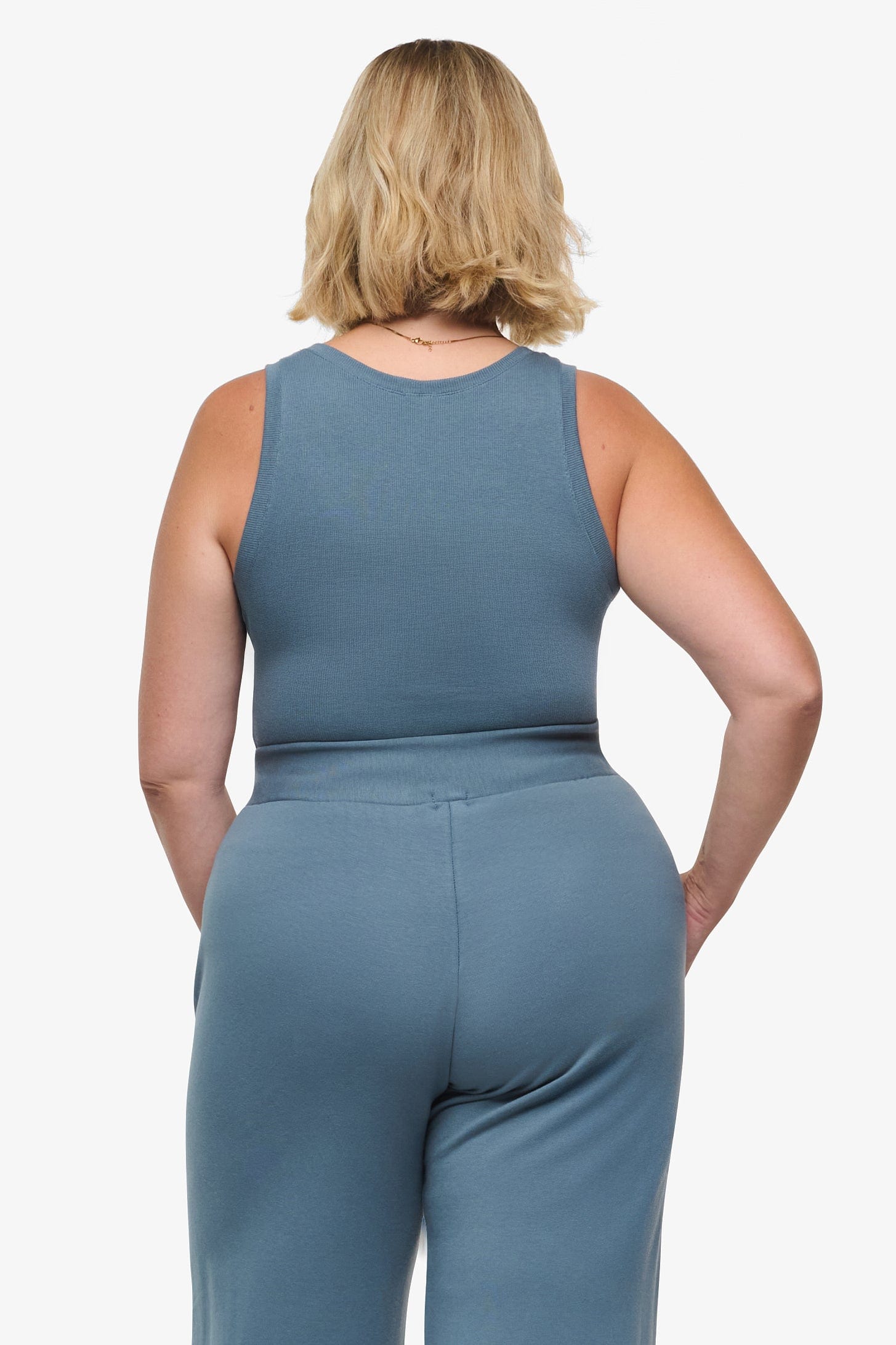 Basic Tank – Women’s Basic Ribbed Tank in Blue Basalt back | Daub + Design