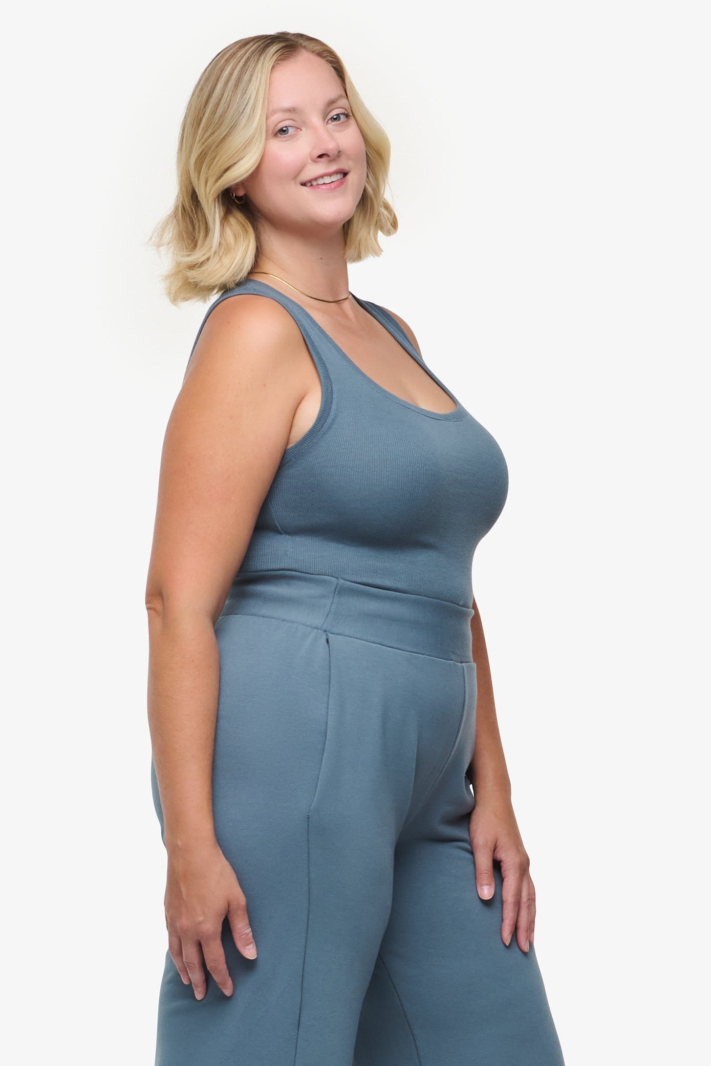 Basic Tank – Women’s Basic Ribbed Tank in Blue Basalt side | Daub + Design