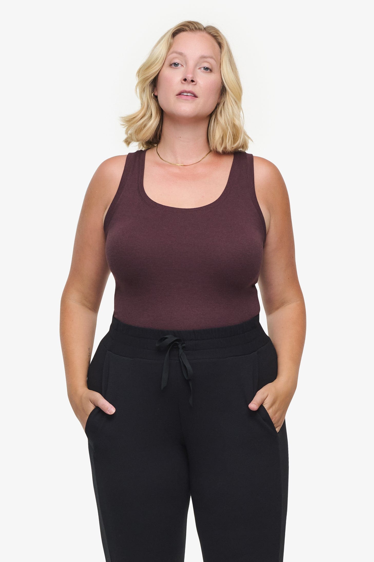 Basic Tank – Women’s Basic Ribbed Tank in Brown front | Daub + Design