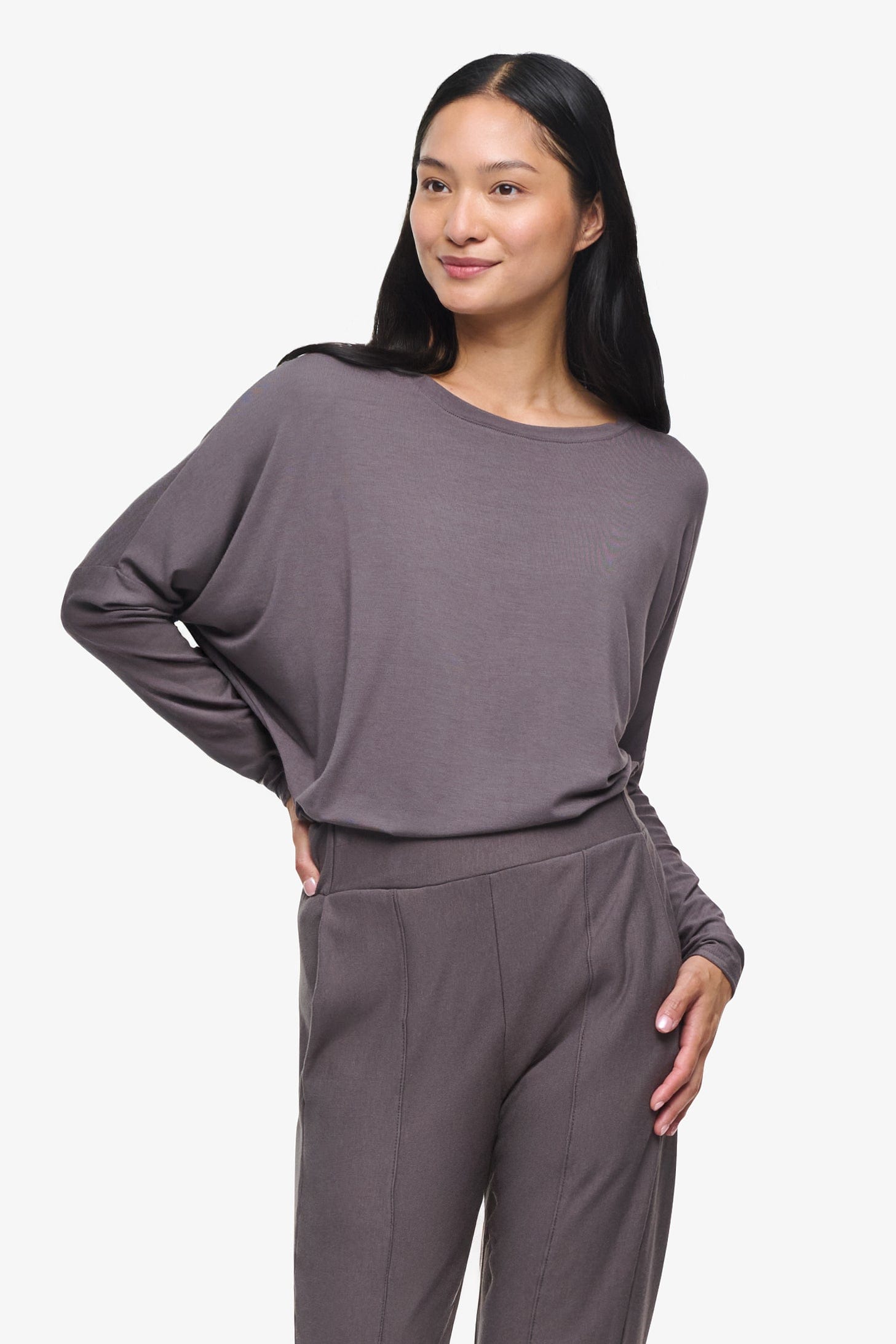 Dolman Longsleeve - Woman dolman sleeve long sleeve top in warm grey | Daub & Design