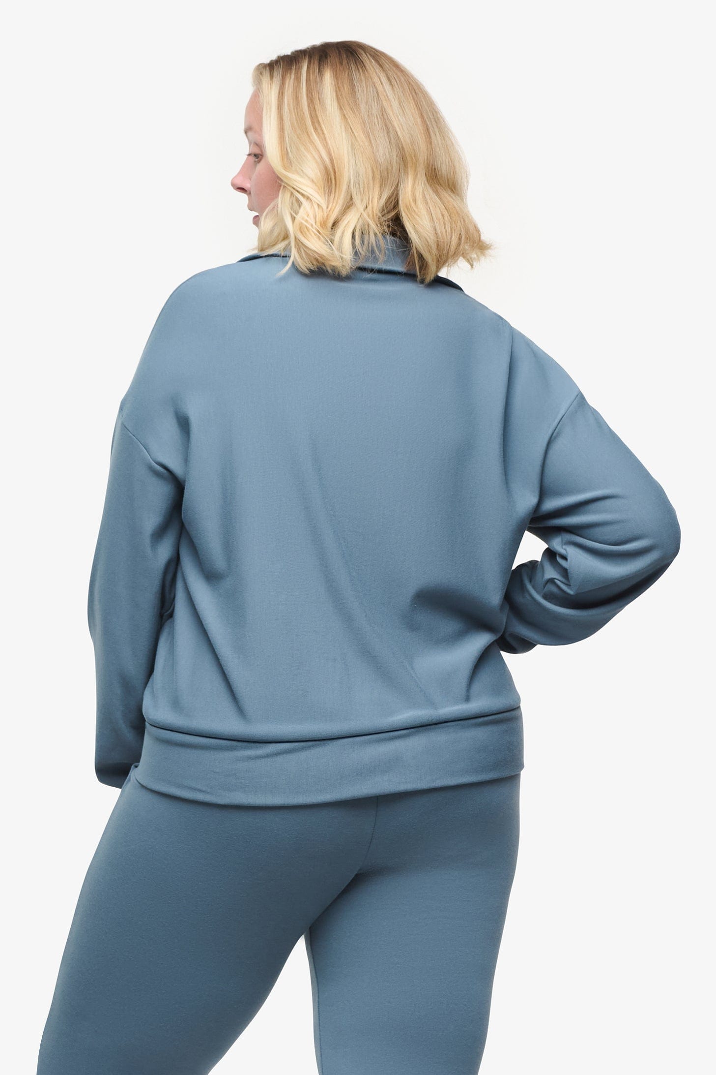 Freedom Half Zip Sweatshirt - Woman half zip sweatshirt with kangaroo pocket in slate blue back | Daub & Design