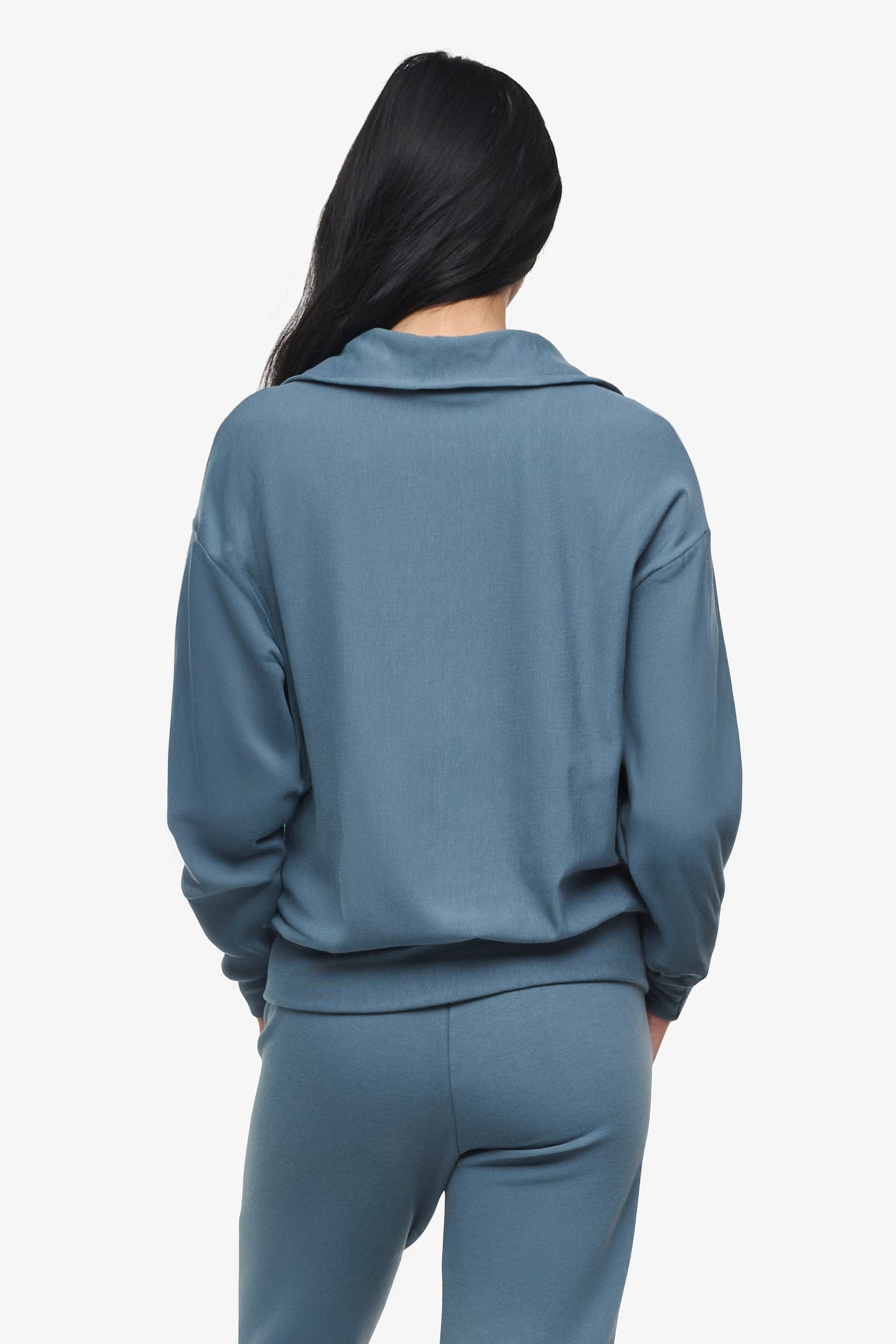 Freedom Half Zip Sweatshirt - Woman half zip sweatshirt with kangaroo pocket in slate blue back | Daub & Design