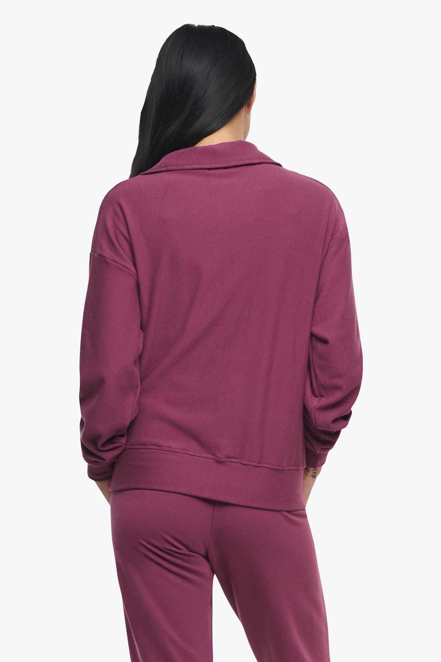 Freedom Half Zip Sweatshirt - Woman half zip sweatshirt with kangaroo pocket in deep cool pink back | Daub & Design