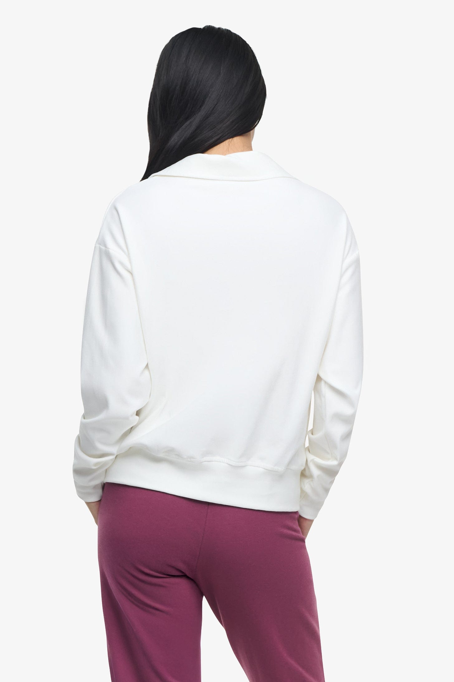 Freedom Half Zip Sweatshirt - Woman half zip sweatshirt with kangaroo pocket in ivory back | Daub & Design
