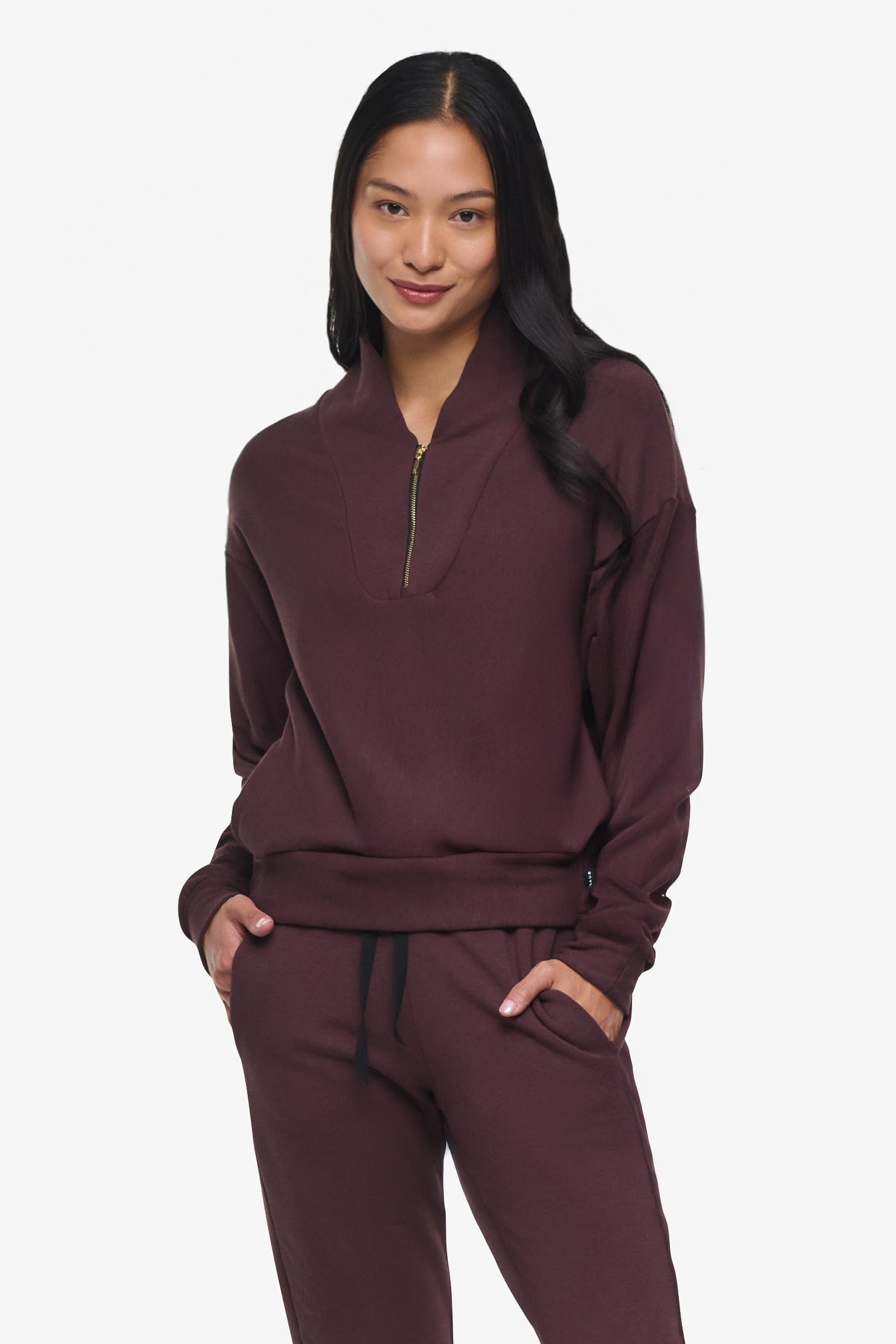Freedom Quarter Zip Sweatshirt - Woman Quarter Zip Sweatshirt with side pocket in Brown | Daub & Design