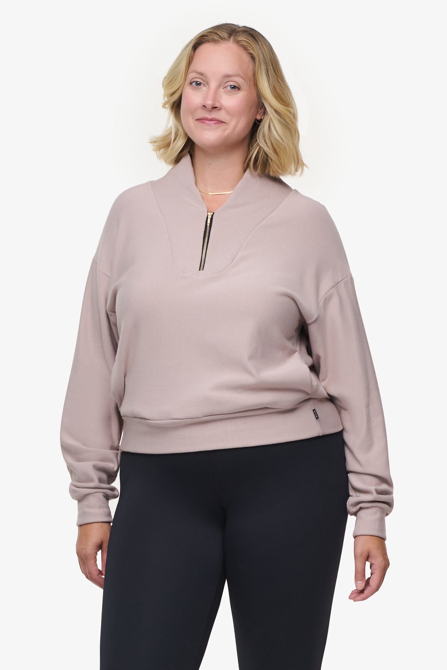 Freedom Quarter Zip Sweatshirt - Woman Quarter Zip Sweatshirt with side pocket in Beige | Daub & Design