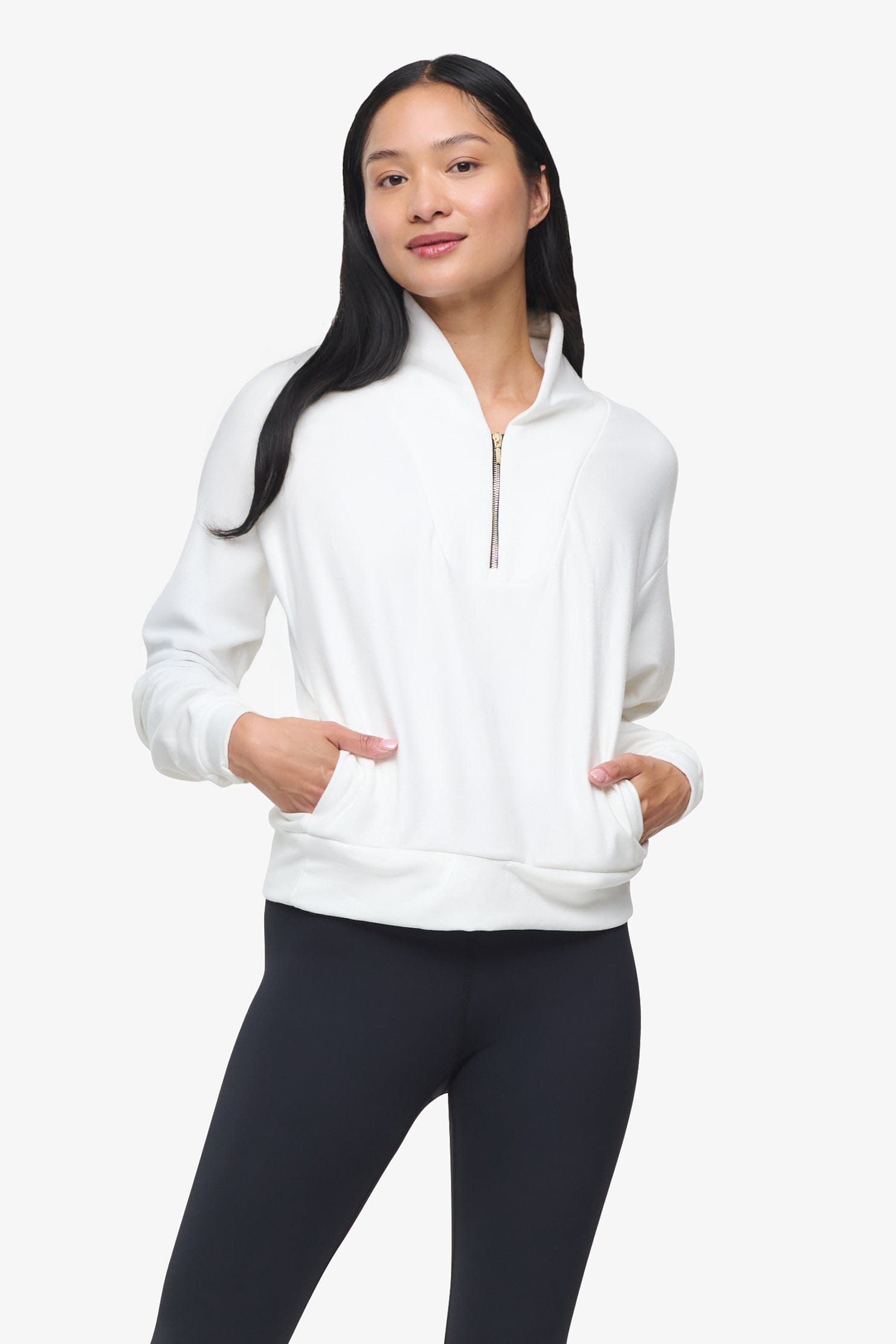 Freedom Quarter Zip Sweatshirt - Woman Quarter Zip Sweatshirt with side pocket in Ivory | Daub & Design