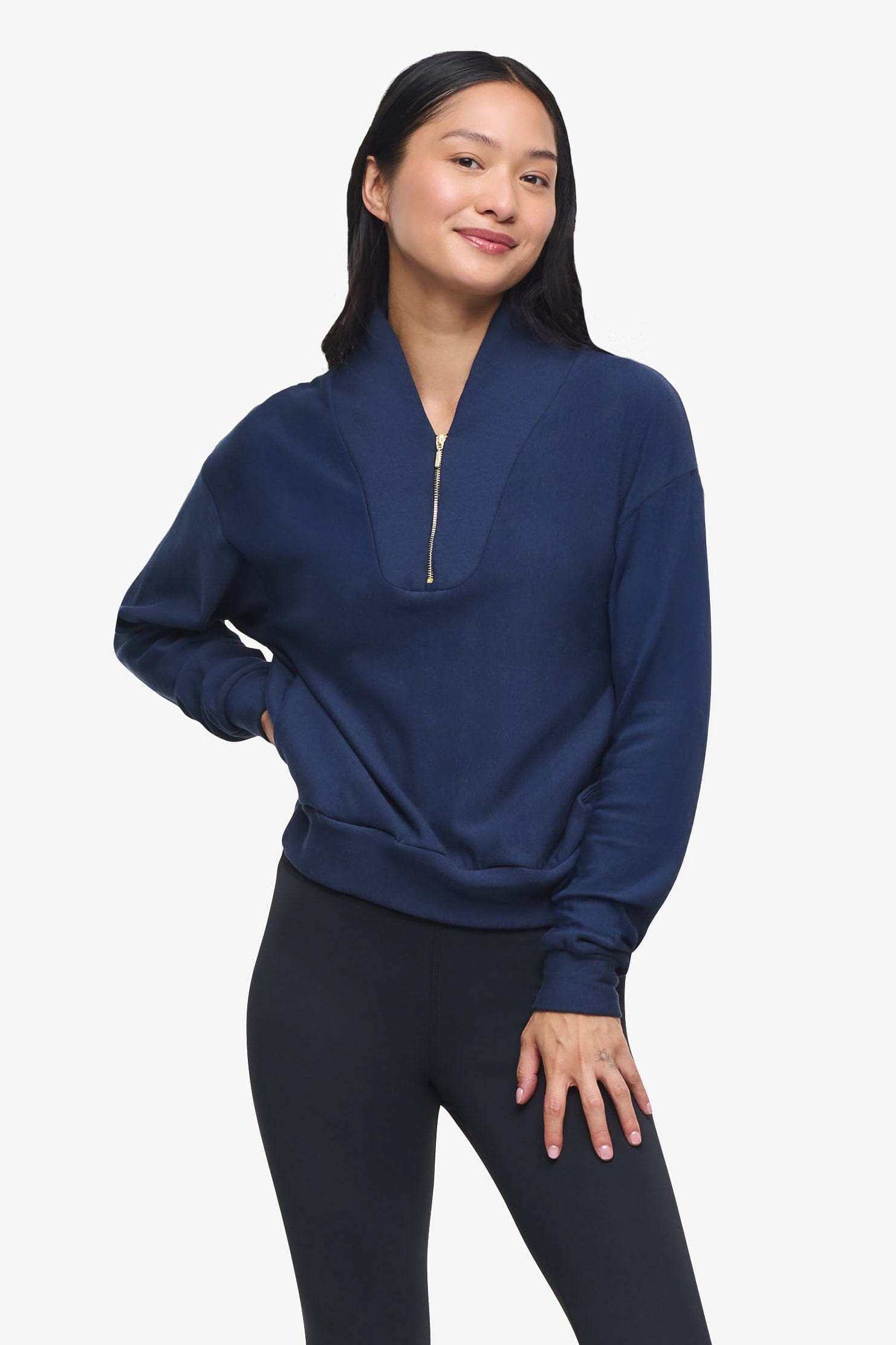Freedom Quarter Zip Sweatshirt - Woman Quarter Zip Sweatshirt with side pocket in Navy Blue | Daub & Design