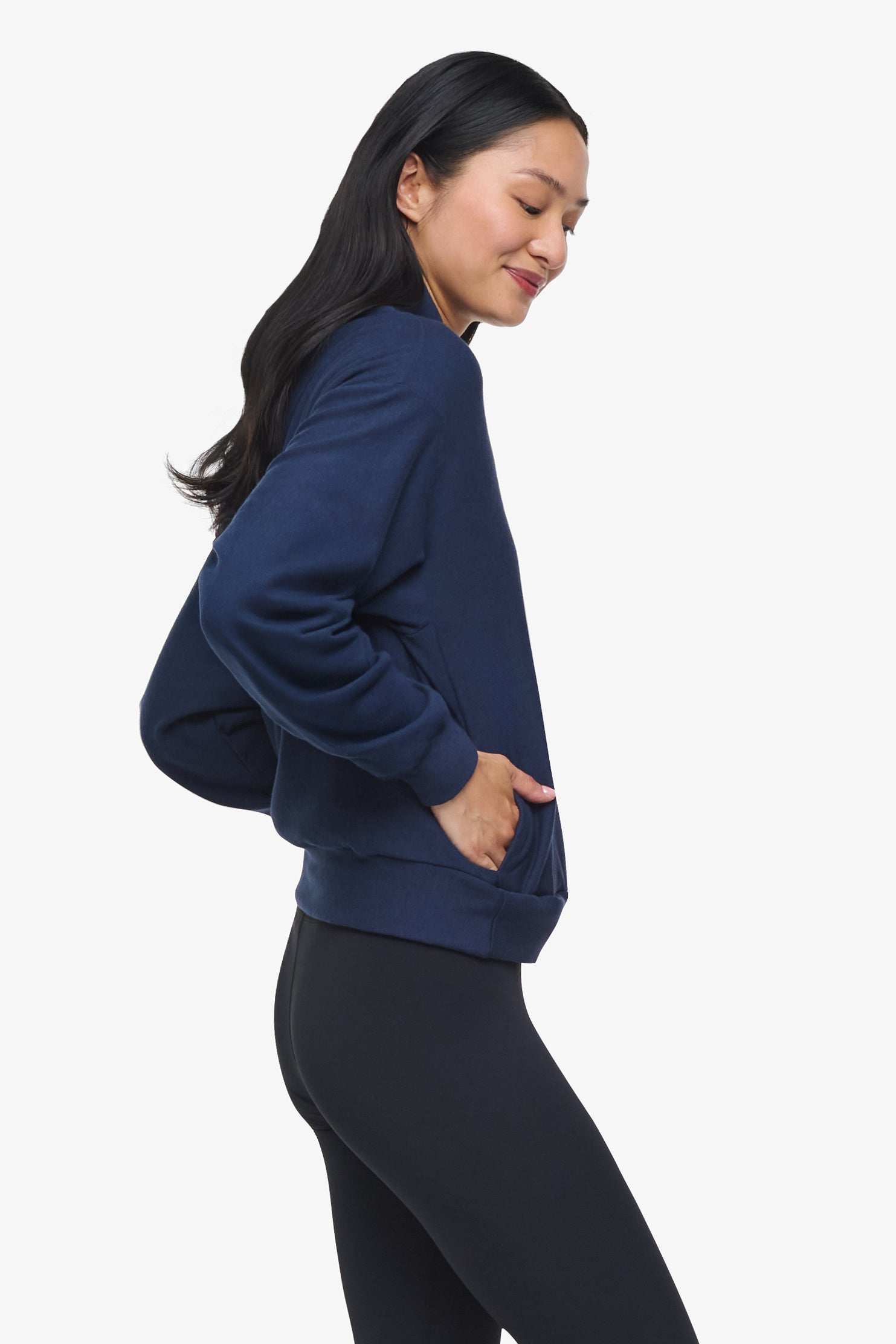 Freedom Quarter Zip Sweatshirt - Woman Quarter Zip Sweatshirt with side pocket in Navy Blue | Daub & Design