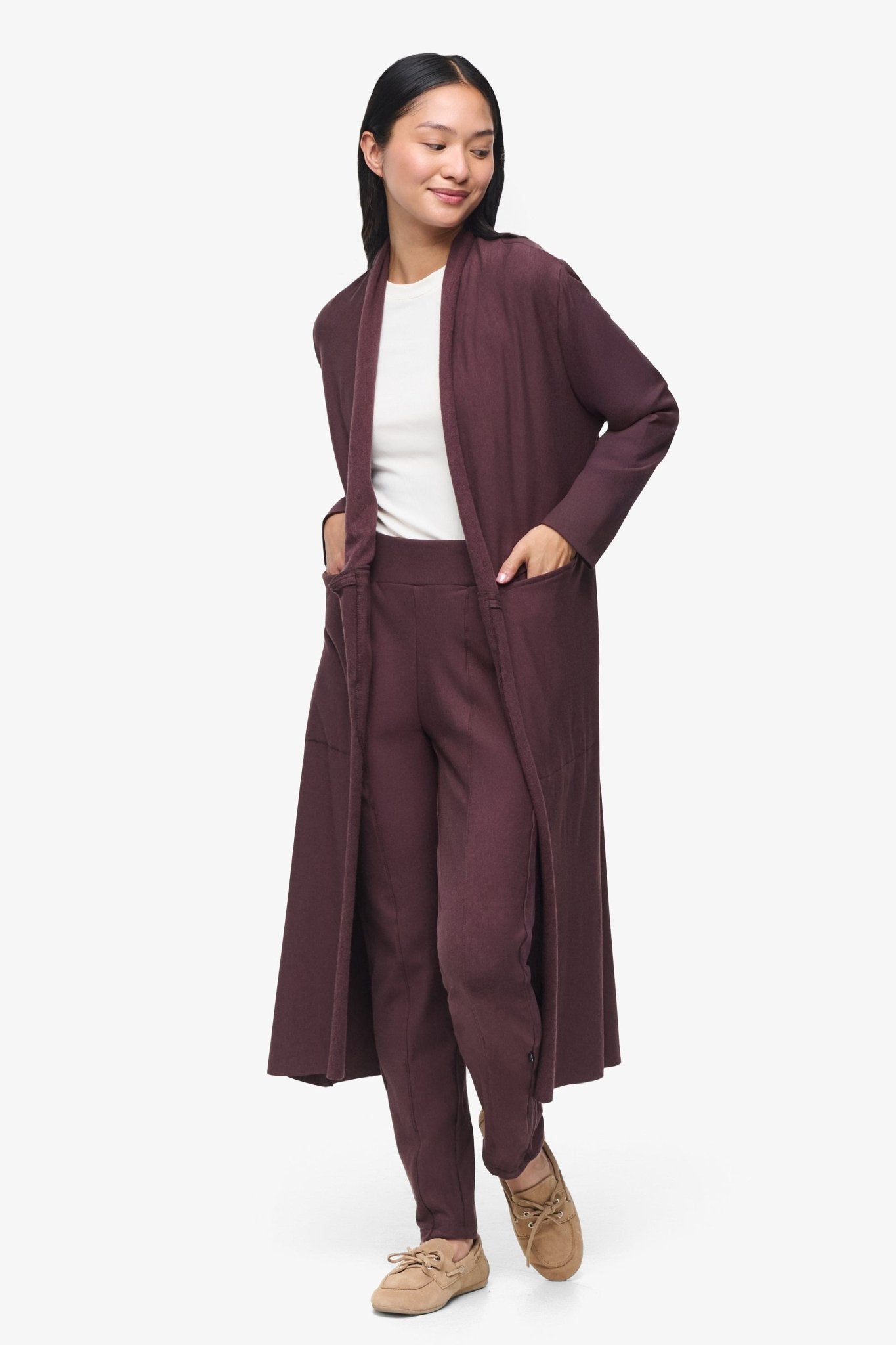 Knox Jacket - Woman Fleece Long Jacket with pockets in Brown | Daub & Design