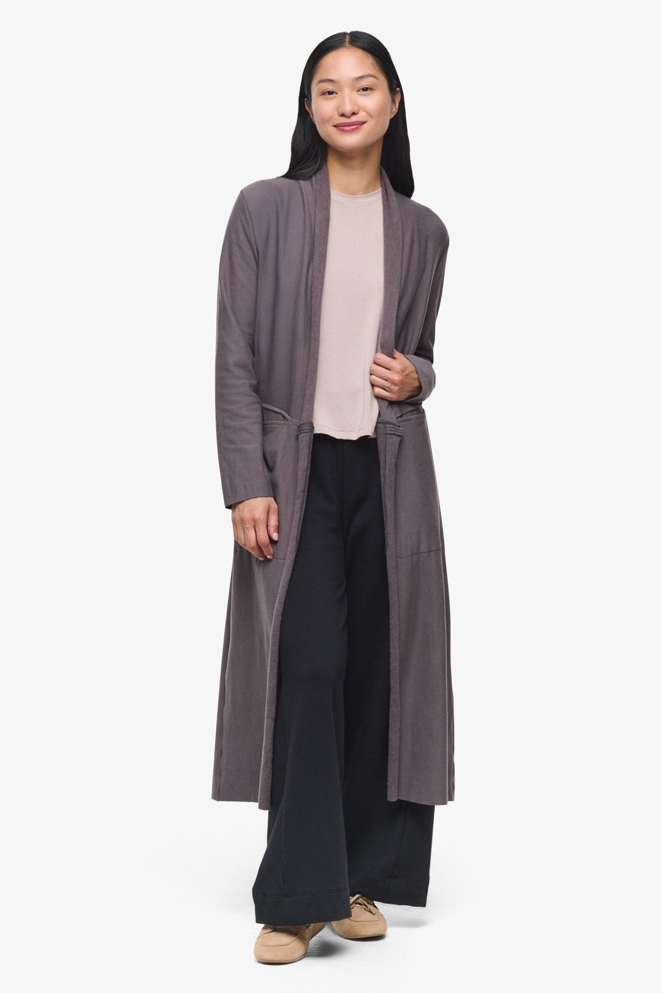 Knox Jacket - Woman Fleece Long Jacket with pockets in Grey | Daub & Design