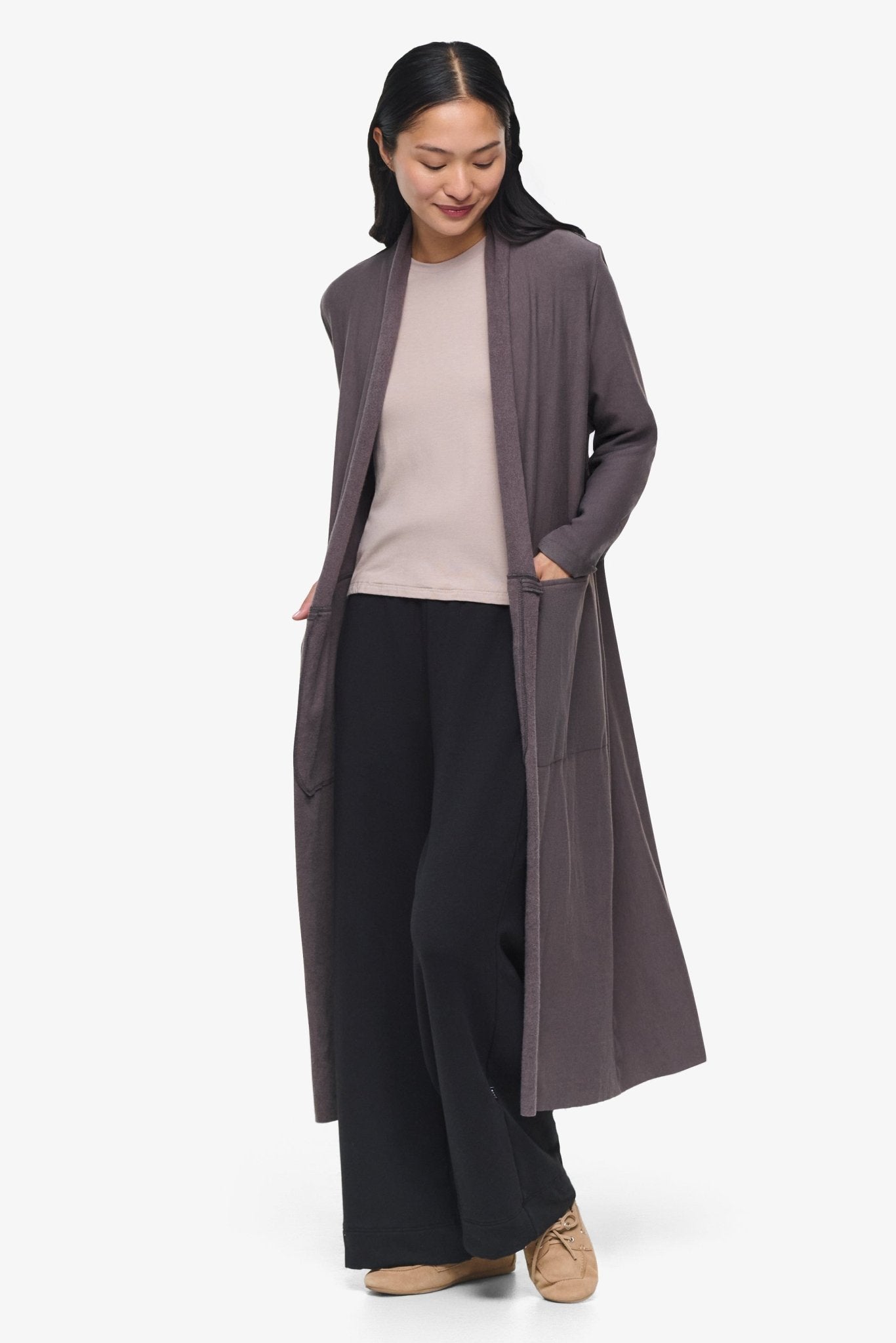 Knox Jacket - Woman Fleece Long Jacket with pockets in Grey | Daub & Design