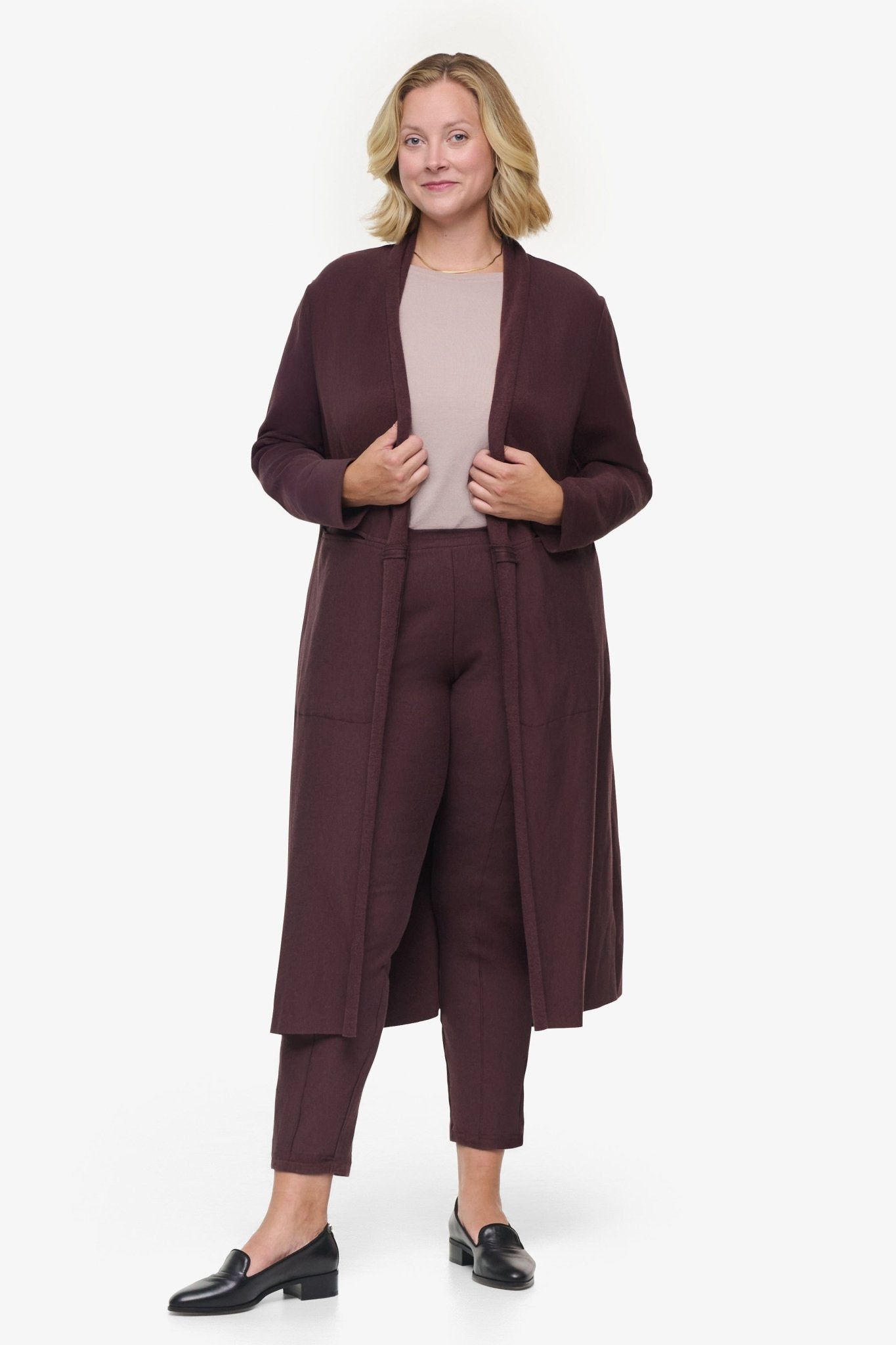 Knox Jacket - Woman Fleece Long Jacket with pockets in Brown | Daub & Design