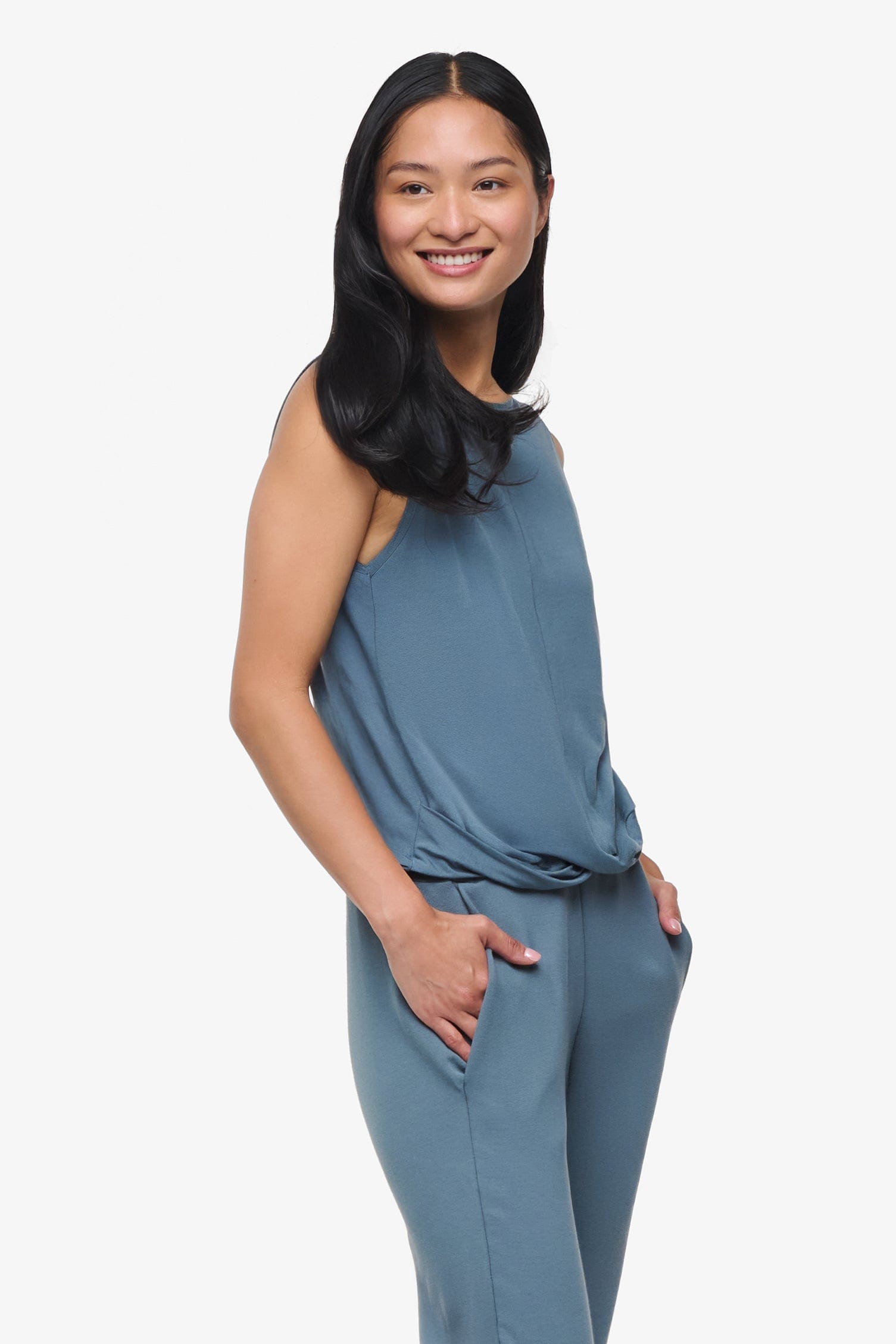 Leilani Tank - Woman tank with twist on the front in Blue Basalt | Daub & Design