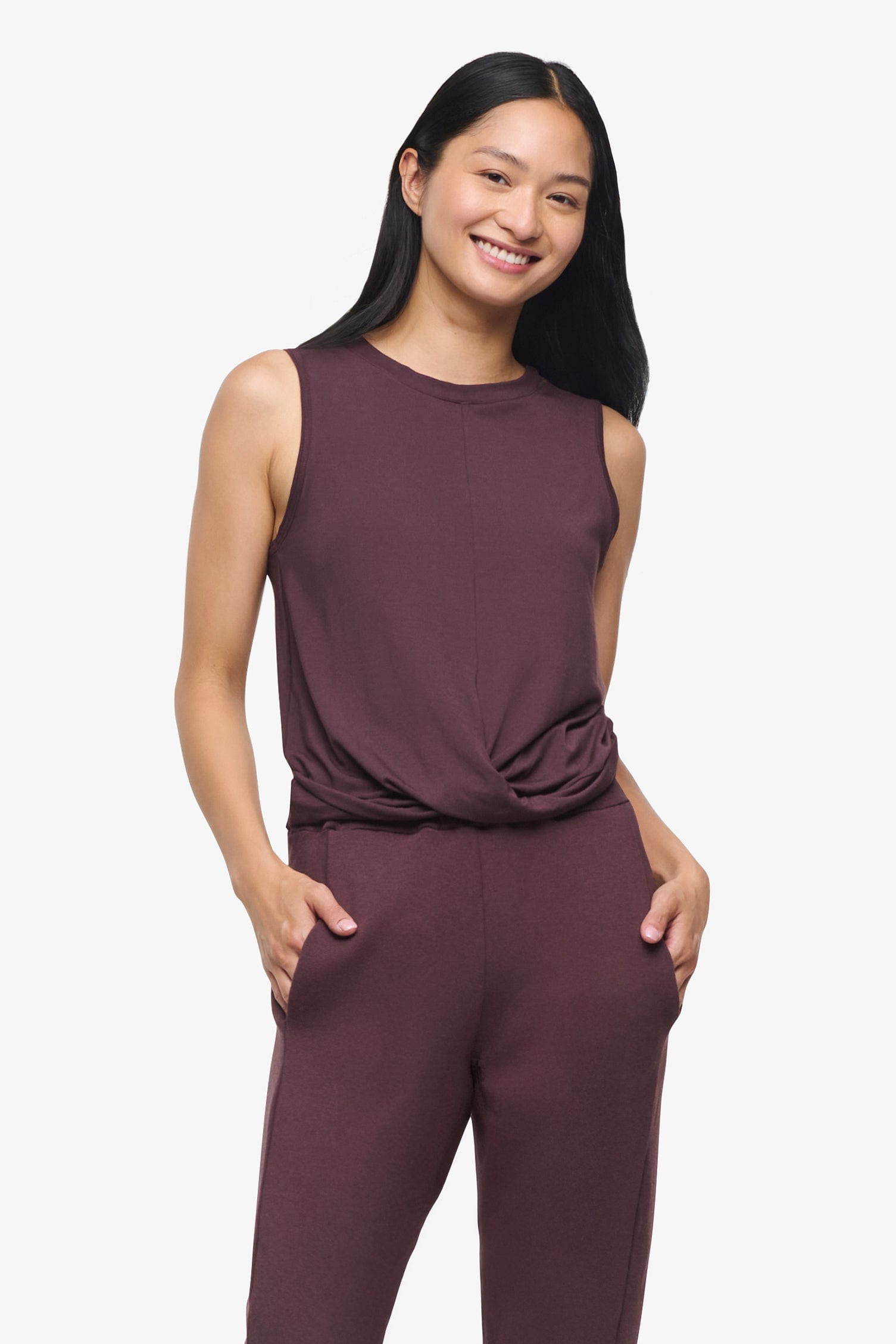 Leilani Tank - Woman tank with twist on the front in Brown | Daub & Design