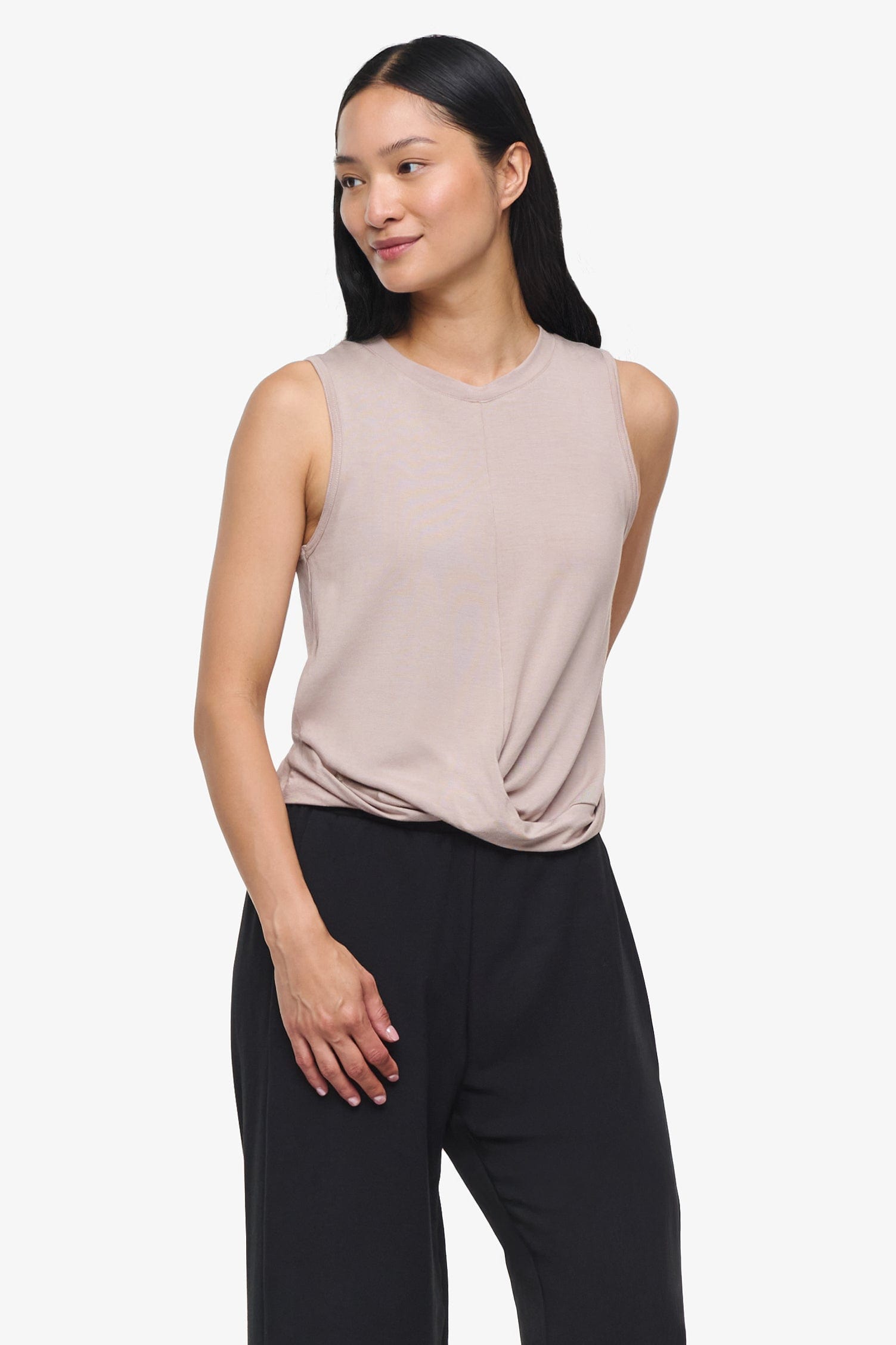 Leilani Tank - Woman tank with twist on the front in Beige | Daub & Design