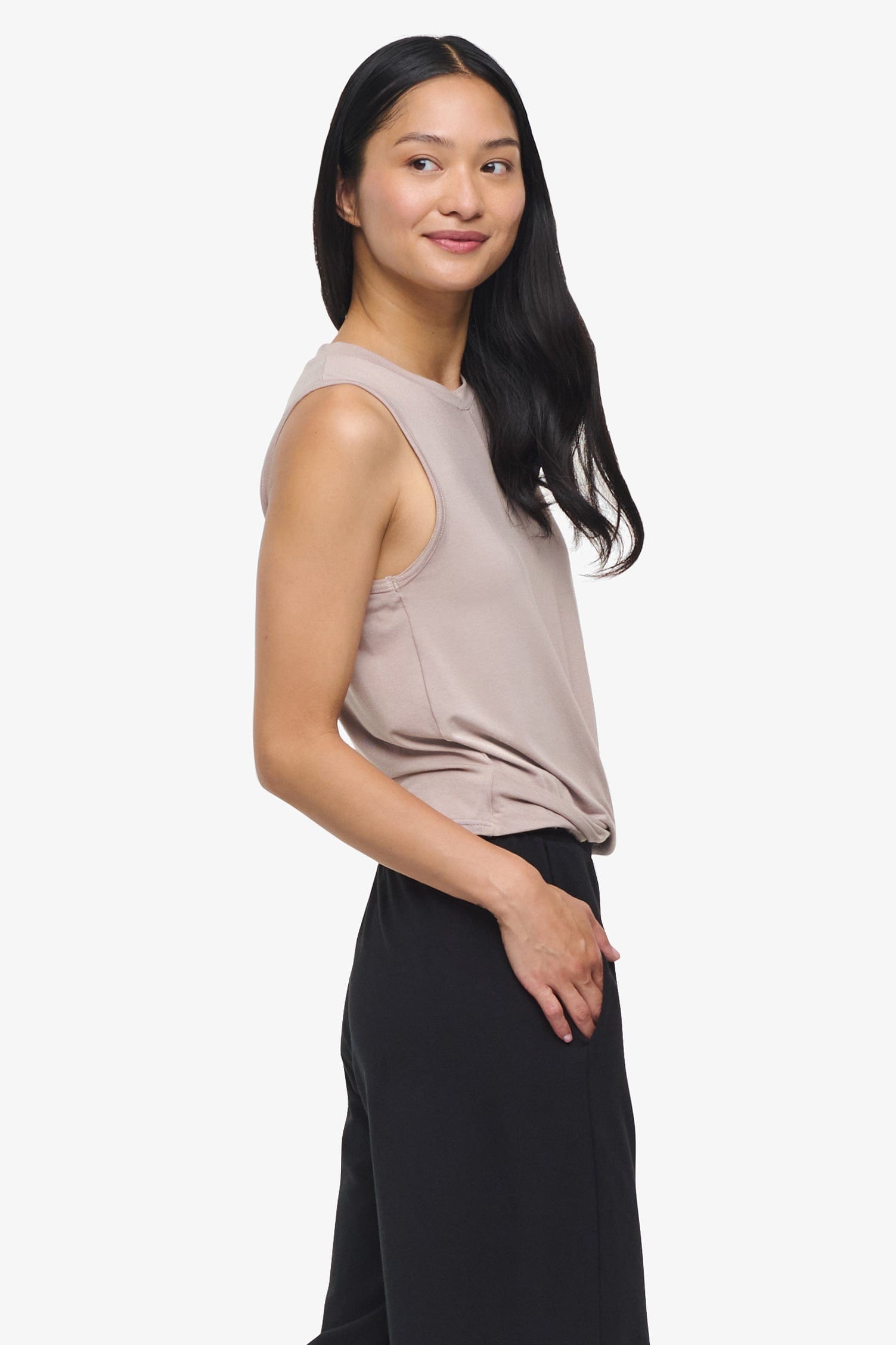 Leilani Tank - Woman tank with twist on the front in Beige | Daub & Design