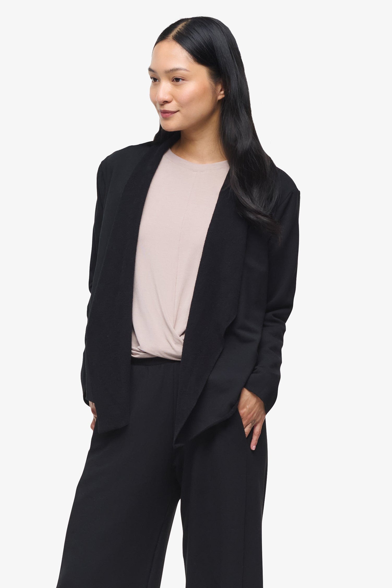 Sloane Jacket - Woman Fleece open Jacket in Black | Daub & Design
