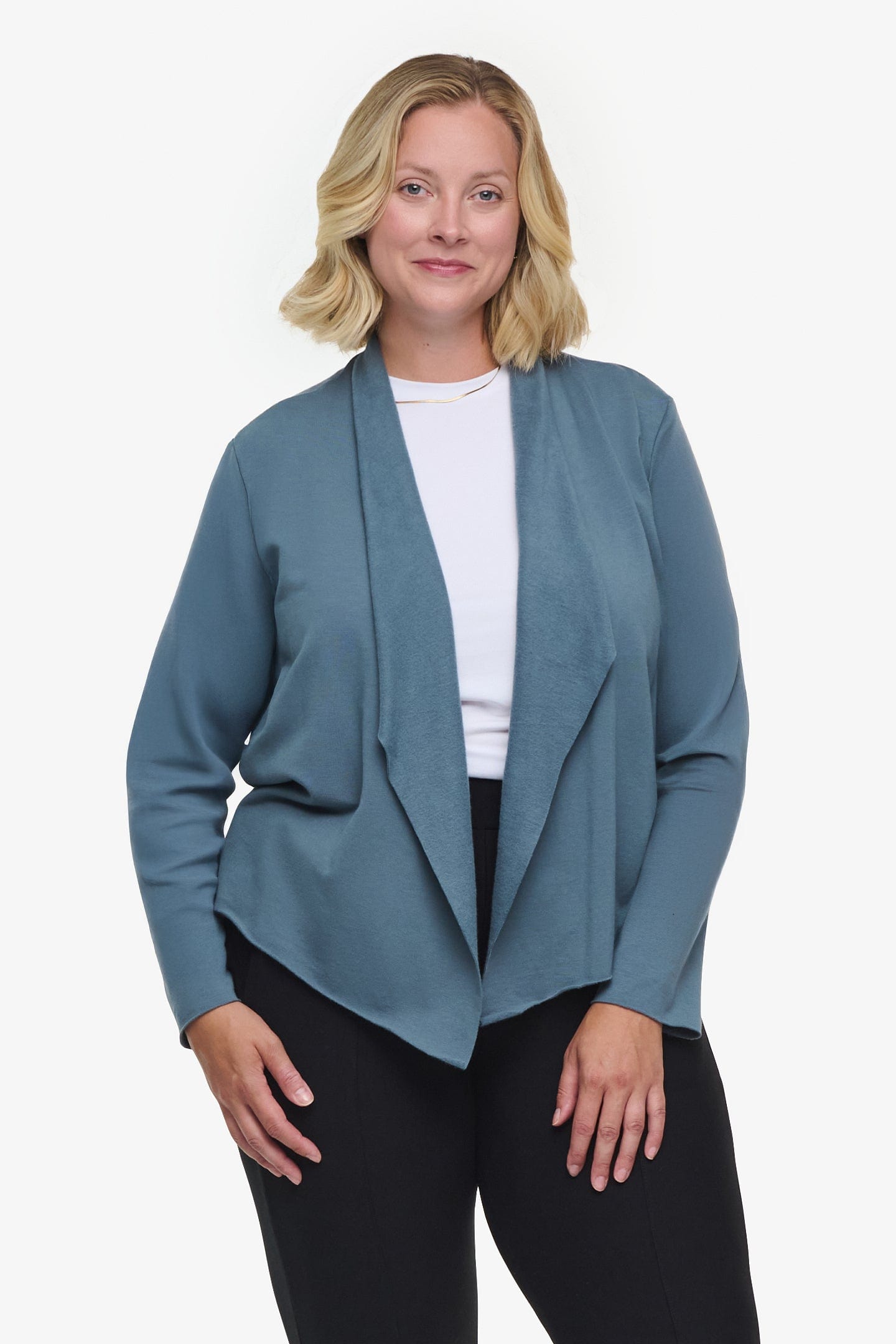 Sloane Jacket - Woman Fleece open Jacket in Blue Basalt | Daub & Design