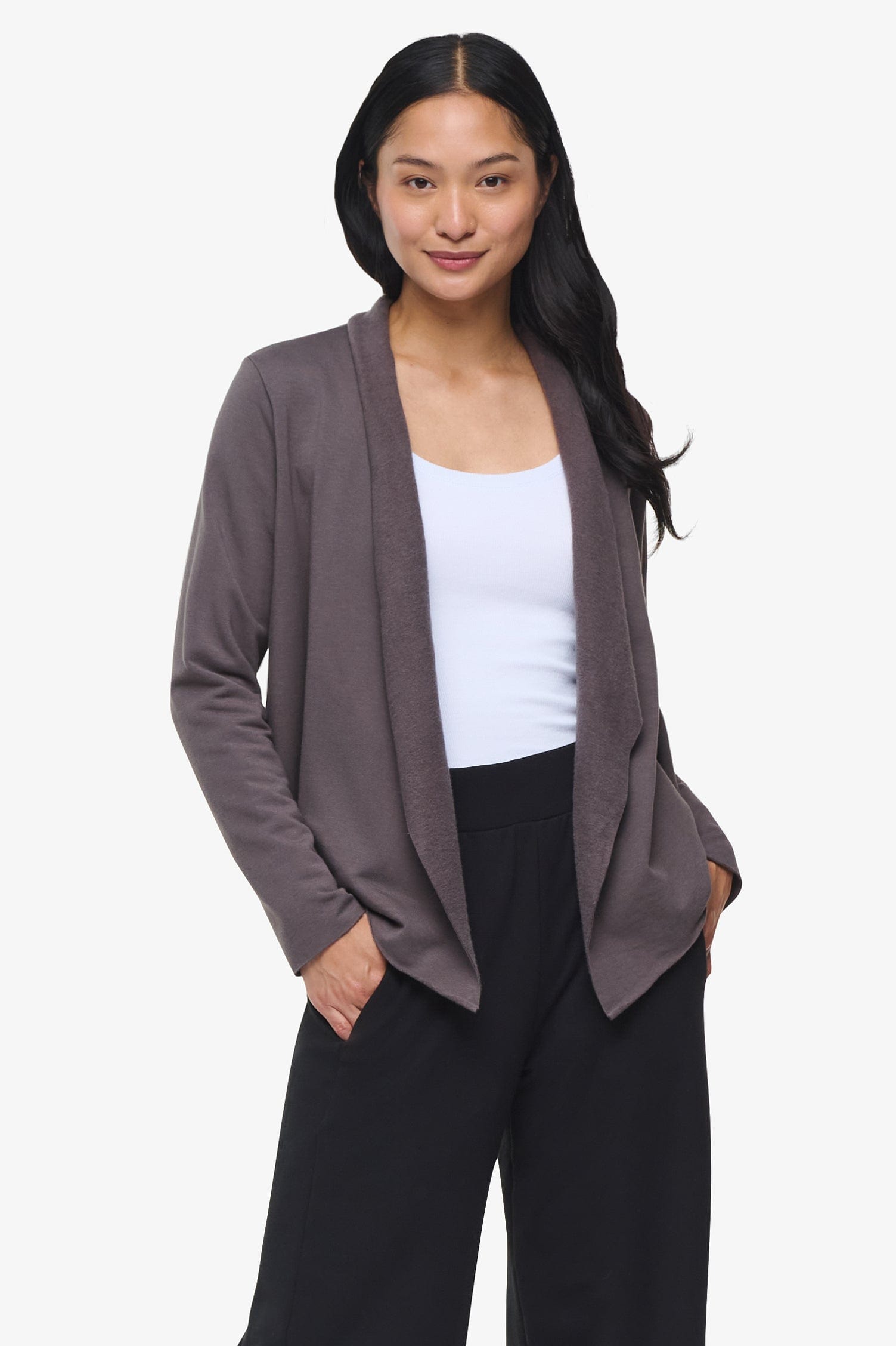 Sloane Jacket - Woman Fleece open Jacket in Grey | Daub & Design
