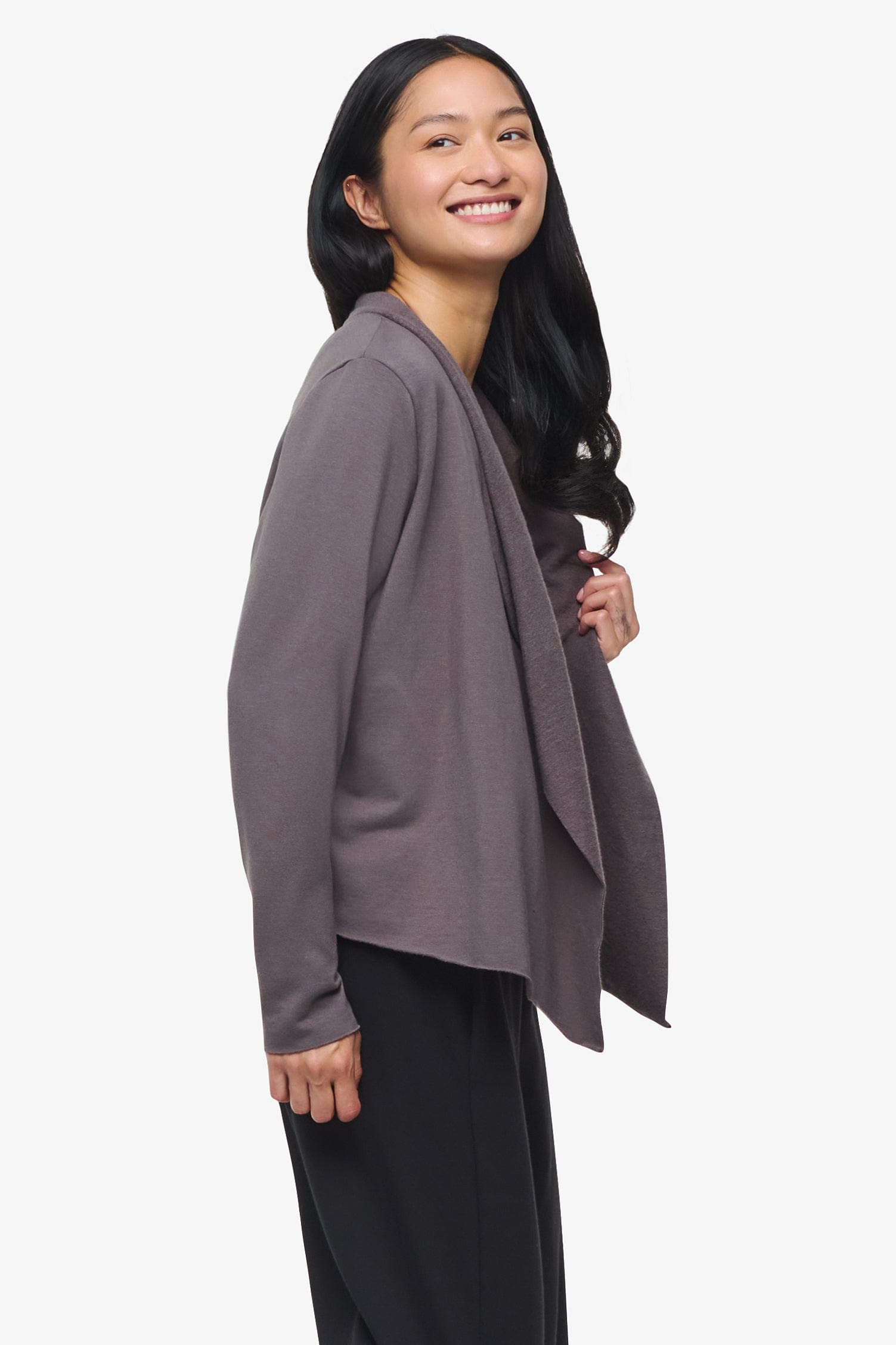 Sloane Jacket - Woman Fleece open Jacket in Grey | Daub & Design