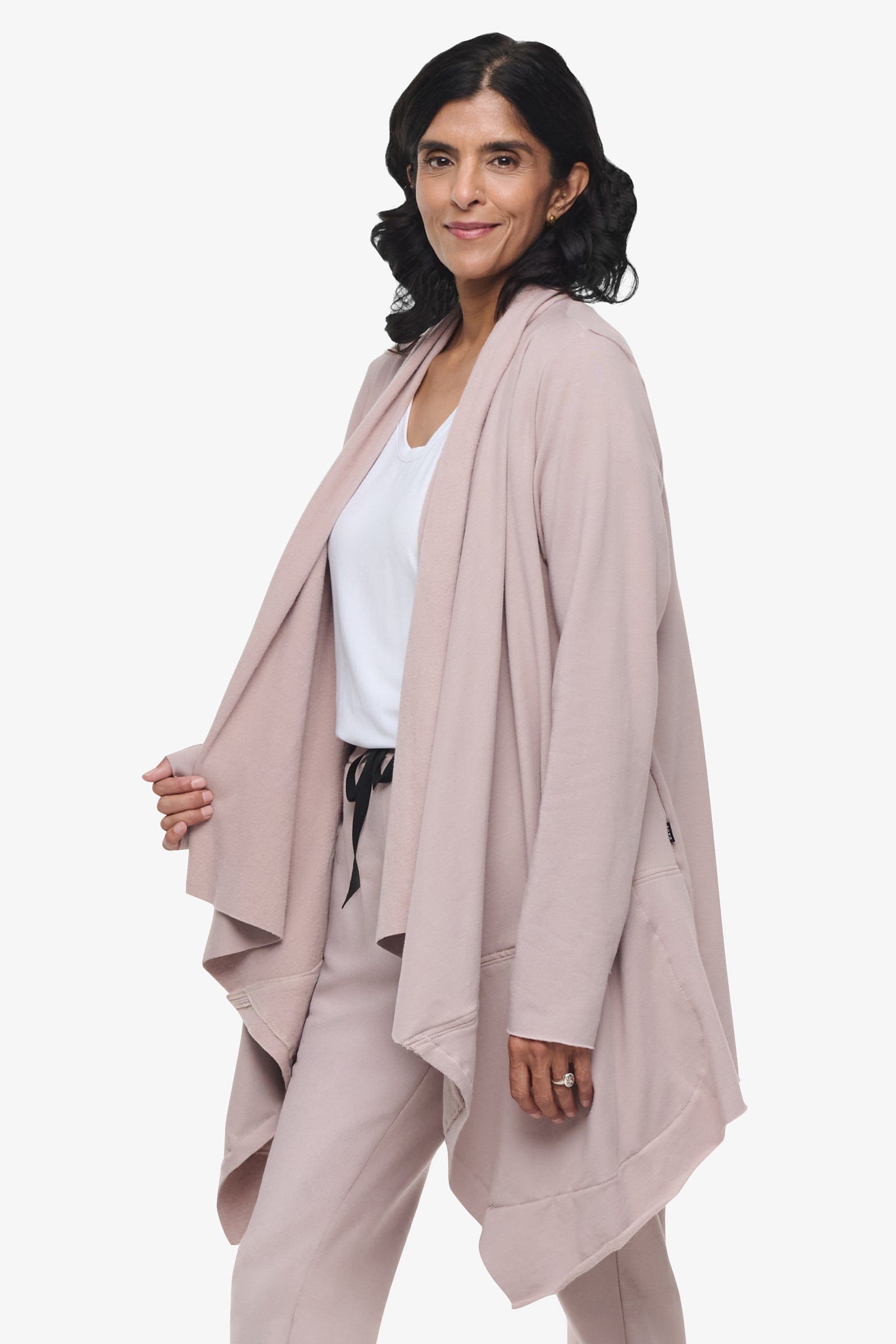 Valencia Jacket - Woman Fleece open Jacket with big pockets in Beige | Daub & Design