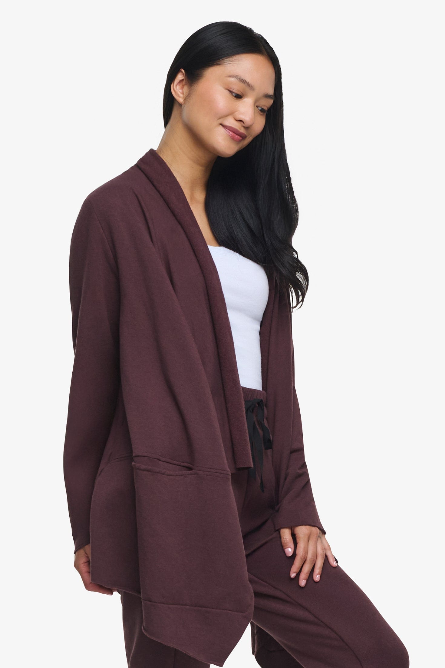 Valencia Jacket - Woman Fleece open Jacket with big pockets in Brown | Daub & Design