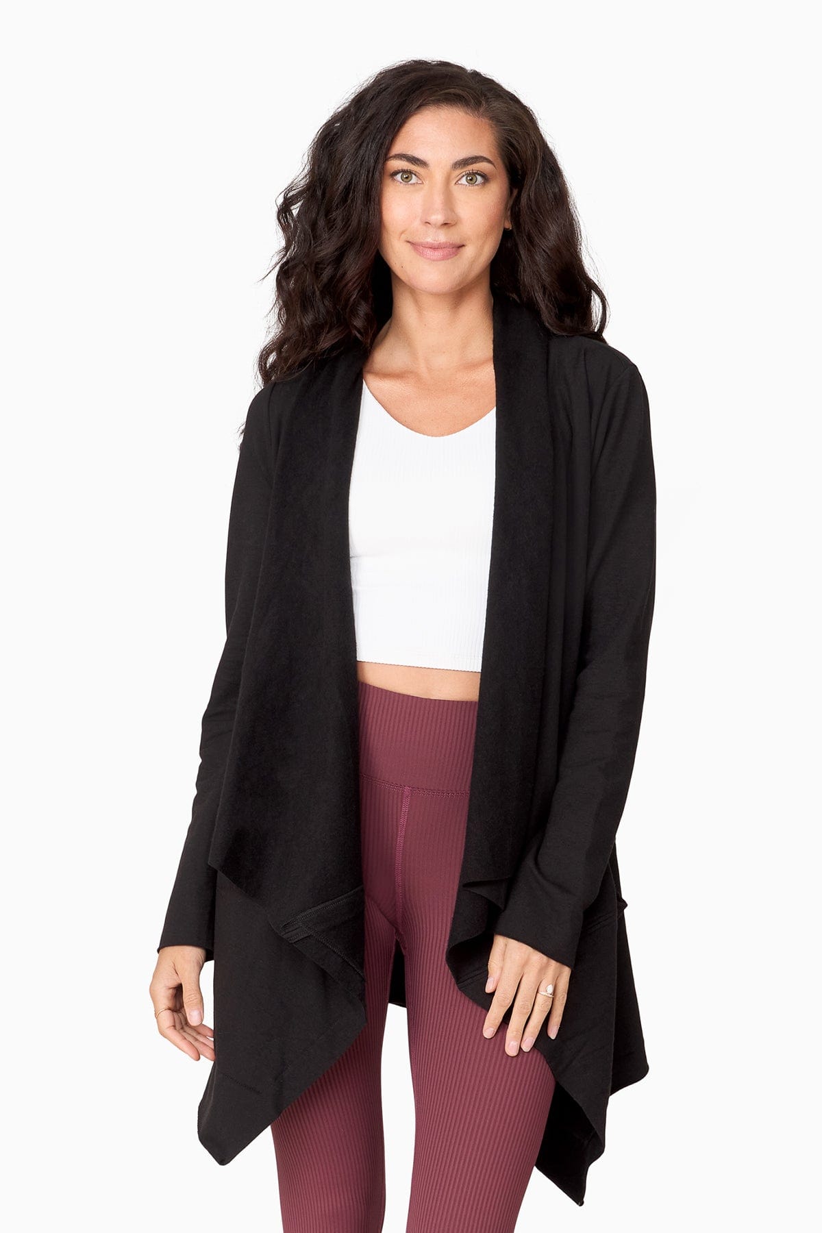 Valencia Jacket - Woman Fleece open Jacket with big pockets in Black | Daub & Design