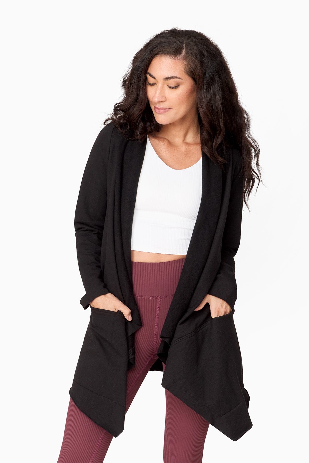 Valencia Jacket - Woman Fleece open Jacket with big pockets in Black | Daub & Design