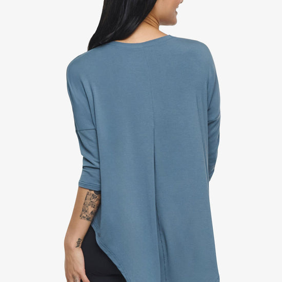 Ainsley Tee – Women’s Basic 3/4 length sleeve T-Shirt in Basalt Blue back | Daub + Design