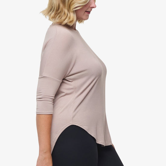 Ainsley Tee – Women’s Basic 3/4 length sleeve T-Shirt in beige side | Daub + Design