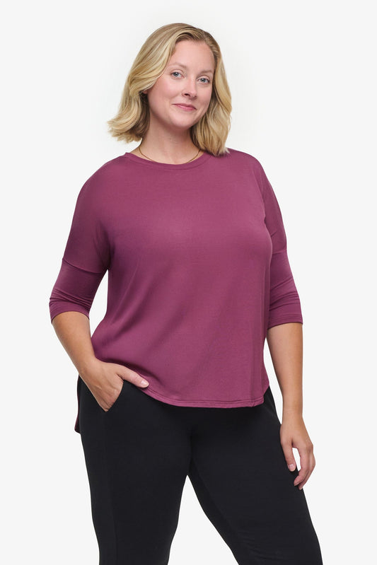 Ainsley Tee – Women’s Basic 3/4 length sleeve T-Shirt in deep cool pink | Daub + Design