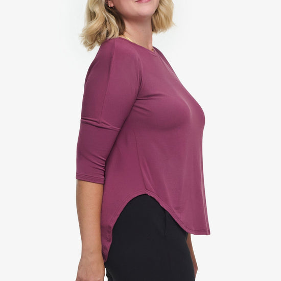 Ainsley Tee – Women’s Basic 3/4 length sleeve T-Shirt in deep cool pink side | Daub + Design