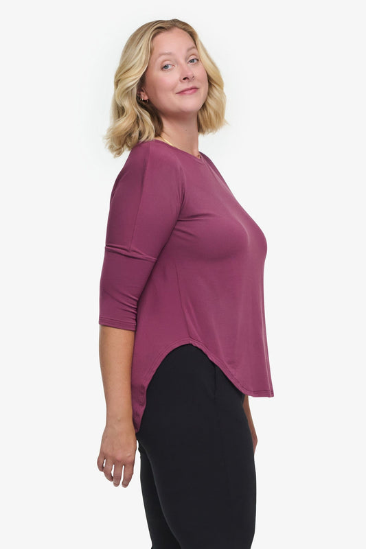 Ainsley Tee – Women’s Basic 3/4 length sleeve T-Shirt in deep cool pink side | Daub + Design