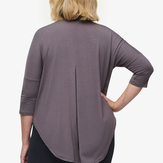 Ainsley Tee – Women’s Basic 3/4 length sleeve T-Shirt in warm grey back | Daub + Design