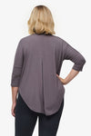 Ainsley Tee – Women’s Basic 3/4 length sleeve T-Shirt in warm grey back | Daub + Design