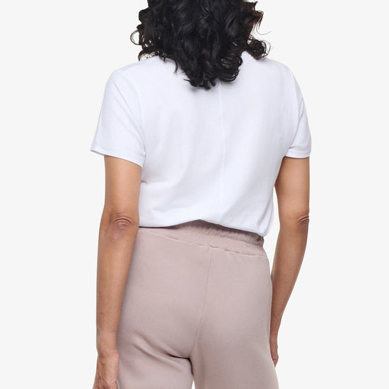 Avery Tee – Women’s Basic T-Shirt in white back tucked in | Daub + Design