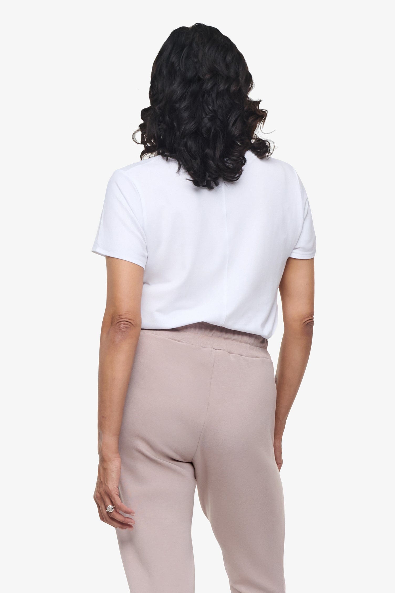 Avery Tee – Women’s Basic T-Shirt in white back tucked in | Daub + Design