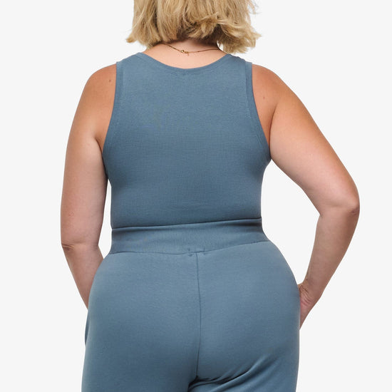 Basic Tank – Women’s Basic Ribbed Tank in Blue Basalt back | Daub + Design 