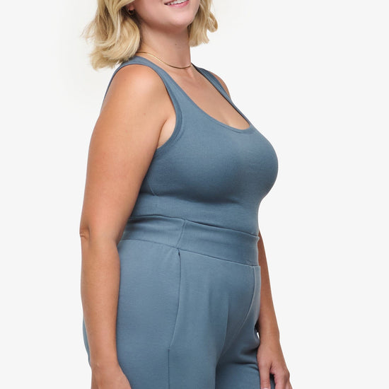 Basic Tank – Women’s Basic Ribbed Tank in Blue Basalt side | Daub + Design 