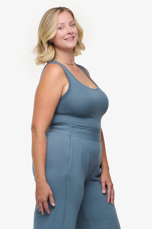 Basic Tank – Women’s Basic Ribbed Tank in Blue Basalt side | Daub + Design 
