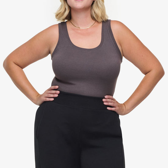 Basic Tank – Women’s Basic Ribbed Tank in Grey front | Daub + Design 