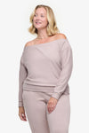 Boatneck Sweatshirt - Woman off shoulder sweatshirt in beige | Daub & Design