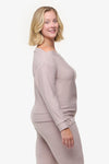 Boatneck Sweatshirt - Woman off shoulder sweatshirt in beige side | Daub & Design