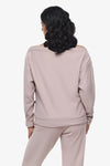 Boatneck Sweatshirt - Woman off shoulder sweatshirt in beige back | Daub & Design