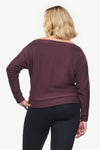 Boatneck Sweatshirt - Woman off shoulder sweatshirt in brown back | Daub & Design